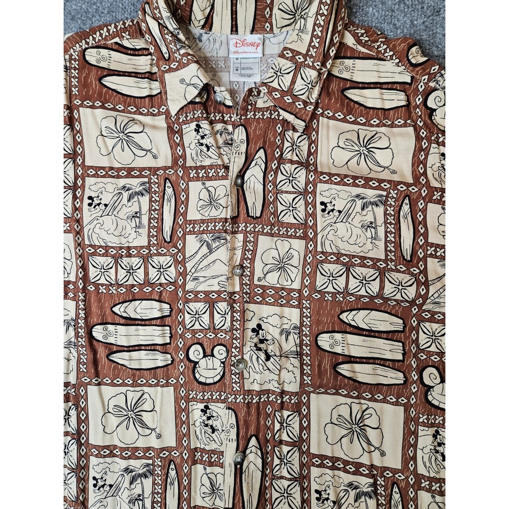 Disney Store Mickey Mouse Hawaiian Aloha Shirt Size Medium Surfing Rayon